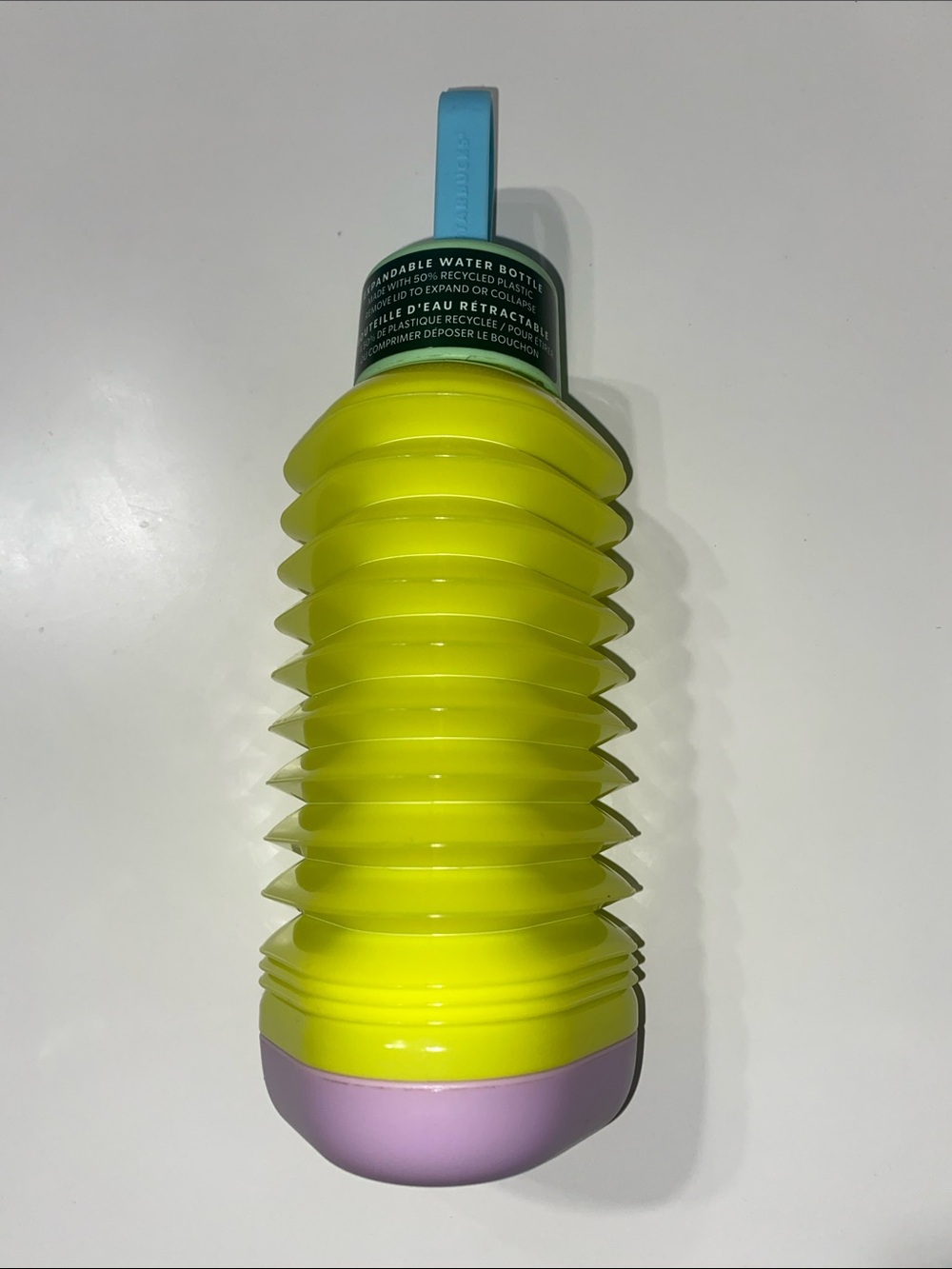 Starbucks Collapsible Water Bottle in Bright Yellow with Lavender Base